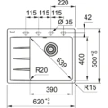 Zlewozmywak wbudowany Franke Centro CNG 611-62 TL Fragranite Kamienny szary, ociekacz z lewej strony -schemat instalacji- Ekspert-AGD.com