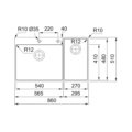 Zlewozmywak Franke Box Center BWX 220-54-27 Stal szlachetna z komorą z akcesoriami z prawej strony -schemat instalacji- Ekspert-AGD.com 3