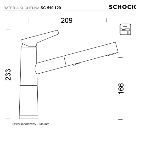 Bateria kuchenna SCHOCK SC510.120 Polaris wyciągana wylewka z funkcją prysznica - Ekspert-AGD.com 2