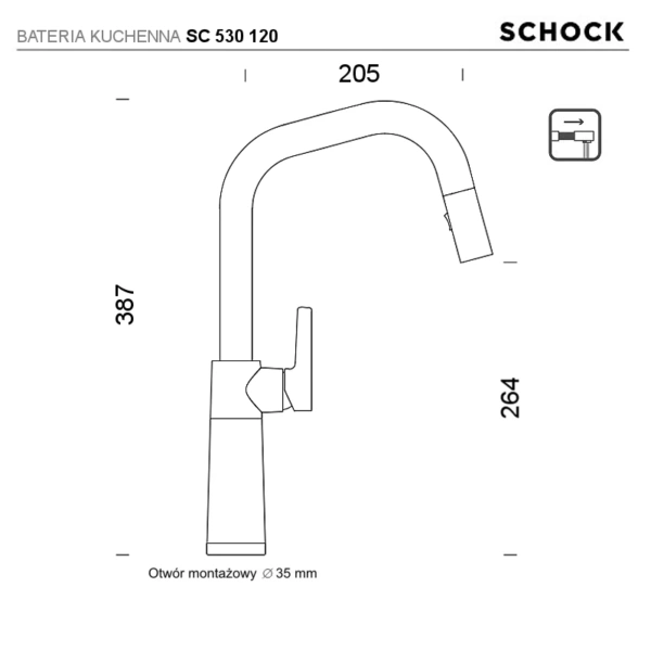 Bateria kuchenna SCHOCK SC530.120 Twilight wyciągana wylewka z funkcją prysznica - Ekspert-AGD.com 2