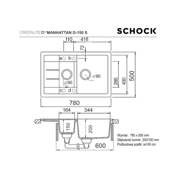 Zlewozmywak SCHOCK MANHATTAN D-150S Moonstone CRISTALITE - Ekspert-AGD.com 2