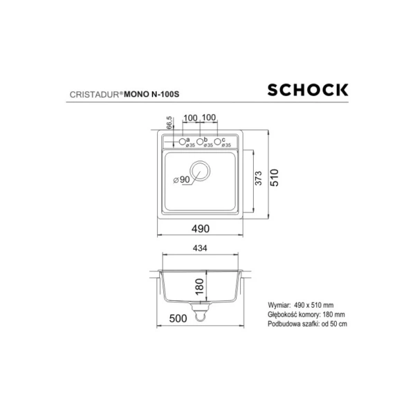 Zlewozmywak SCHOCK MONO N-100S Polaris CRISTADUR - Ekspert-AGD.com 2