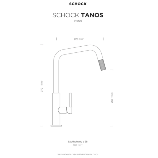 Bateria kuchenna SCHOCK TANOS 516.120 Inox (EDO) z wyciąganą wylewką - Ekspert-AGD.com 2