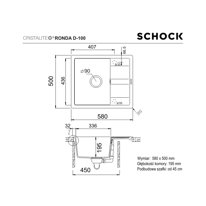 Zlewozmywak SCHOCK RONDA D-100 Onyx CRISTALITE - Ekspert-AGD.com 4