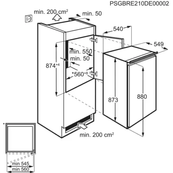 Chłodziarka Electrolux LRB2AE88S 2 Chłodziarka do zabudowy Electrolux LRB2AE88S -schemat instalacji- Ekspert-AGD.com 2
