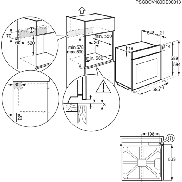 Piekarnik parowy do zabudowy Electrolux KODDP77X SteamBake Czarny/Stal szlachetna -Schemat instalacji- Ekspert-AGD.com
