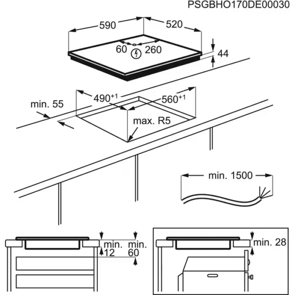 Płyta indukcyjna do zabudowy Electrolux LIR60430BW Induction SLIM-FIT 60 cm Biały -schemat instalacji- Ekspert-AGD.com 2