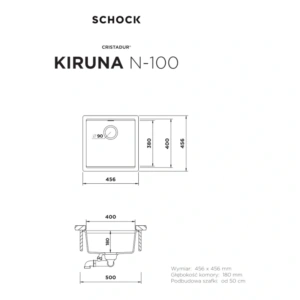 Zlewozmywak SCHOCK KIRUNA N-100 IVY CRISTADUR Zlewozmywak SCHOCK KIRUNA N-100 IVY CRISTADUR - Rysunek techniczny
