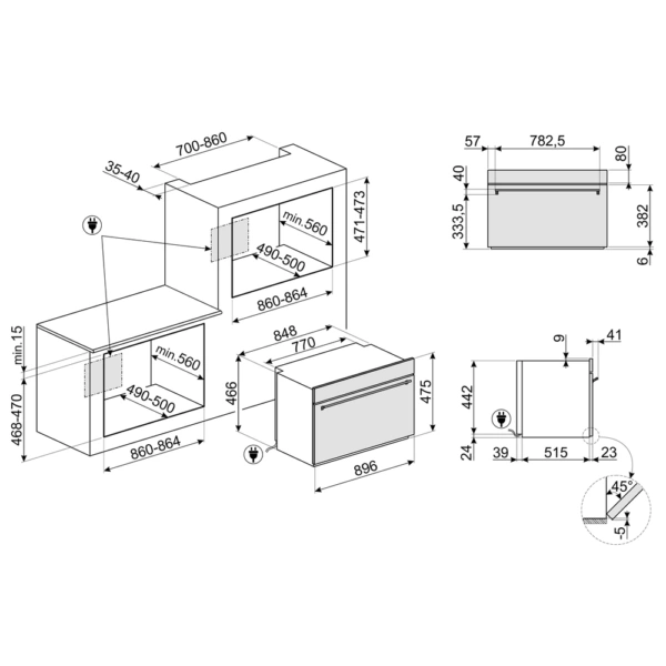 Kompaktowy piekarnik do zabudowy SMEG SFR9300X Stal nierdzewna 90 cm - Rysunek techniczny