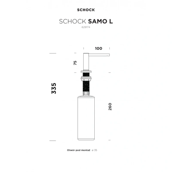 Dozownik do mydła SCHOCK SAMO L 629174 CHR Chrom - Rysunek techniczny