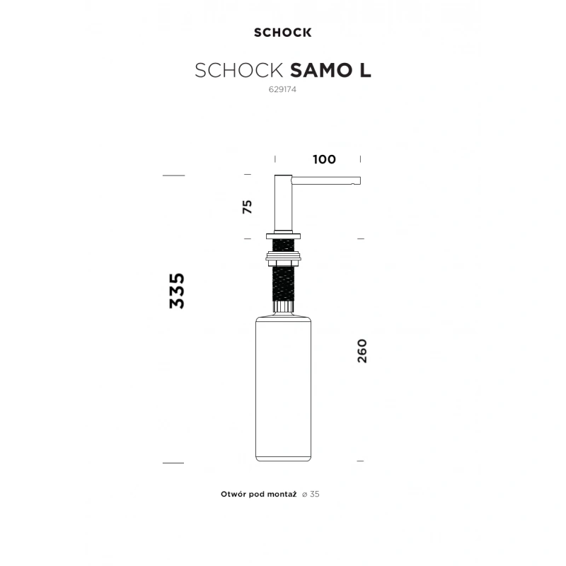 Dozownik do mydła SCHOCK SAMO L 629174 CHR Chrom - Rysunek techniczny