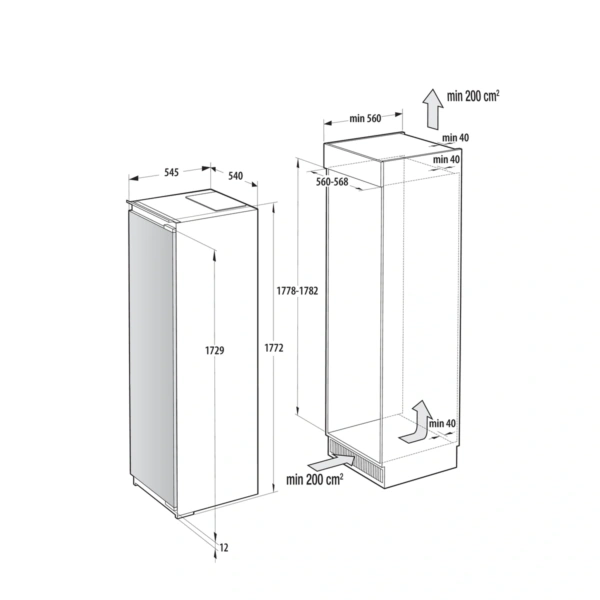 Chłodziarka do zabudowy Gorenje RI517E62WF G600 177,2 cm - Schemat zabudowy