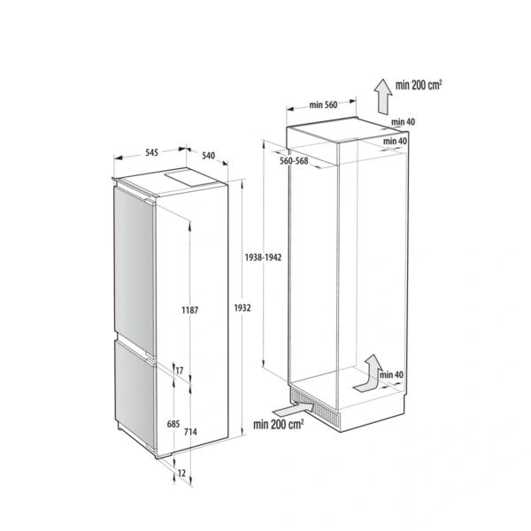Chłodziarko-zamrażarka Gorenje NRKI519E82WF NoFrost 13 Chłodziarko-zamrażarka do zabudowy Gorenje NRKI519E82WF NoFrost G800 193,2 cm - Schemat zabudowy