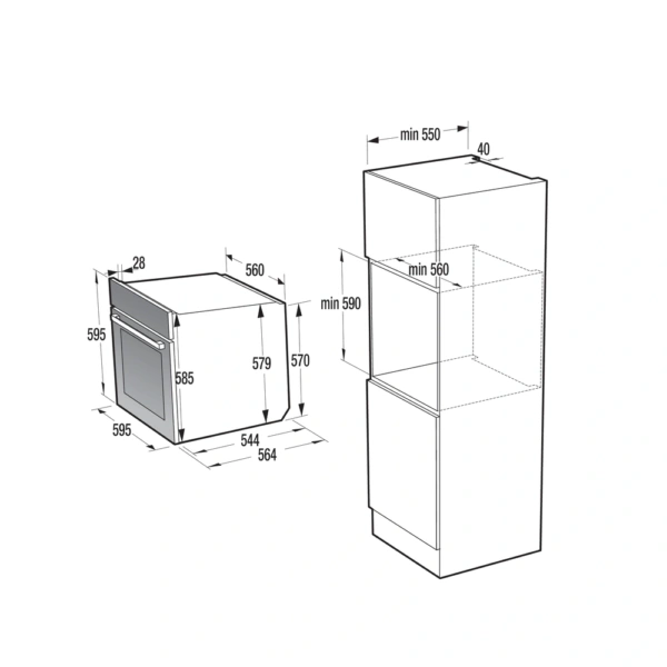 Piekarnik parowy do zabudowy Gorenje BSA6138B Czarny - Schemat zabudowy