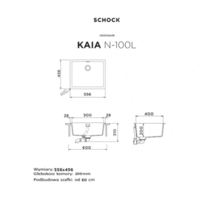 Zlewozmywak SCHOCK KAIA N-100L Puro CRISTADUR® - Schemat instalacji