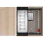 Zlewozmywak Franke Kanon KNG PRO 110-37 Cappuccino Fragranite 125.0749.647 wraz z dodatkami w komplecie: wkładka ociekowa + rollmata + drewniana deska kuchenna
