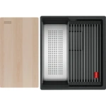 Zlewozmywak Franke Kanon KNG PRO 110-37 Onyx/Czarny odpływ Fragranite wraz z dodatkami w komplecie: wkładka ociekowa + rollmata + drewniana deska kuchenna