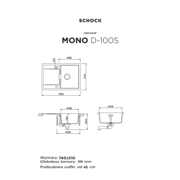 Zlewozmywak SCHOCK MONO D-100S Magnolia CRISTADUR - Ekspert-AGD.com 2
