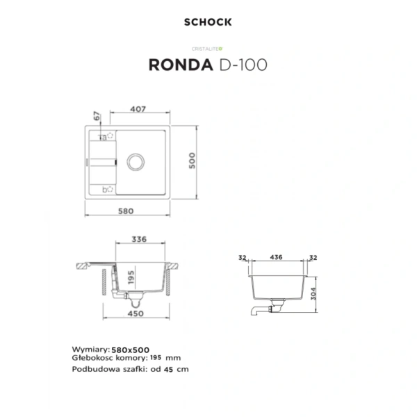 Zlewozmywak SCHOCK RONDA D-100 Vanilla CRISTALITE 2 Zlewozmywak SCHOCK RONDA D-100 Vanilla CRISTALITE - Ekspert-AGD.com 2