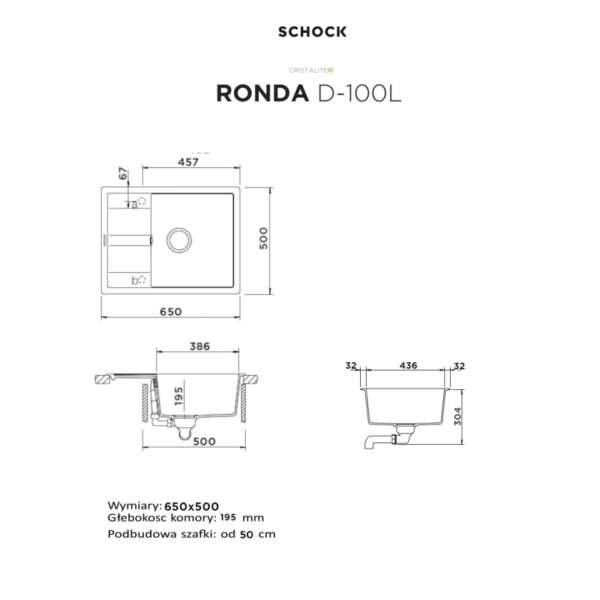 Zlewozmywak SCHOCK RONDA D-100L Vanilla CRISTALITE - Ekspert-AGD.com 2