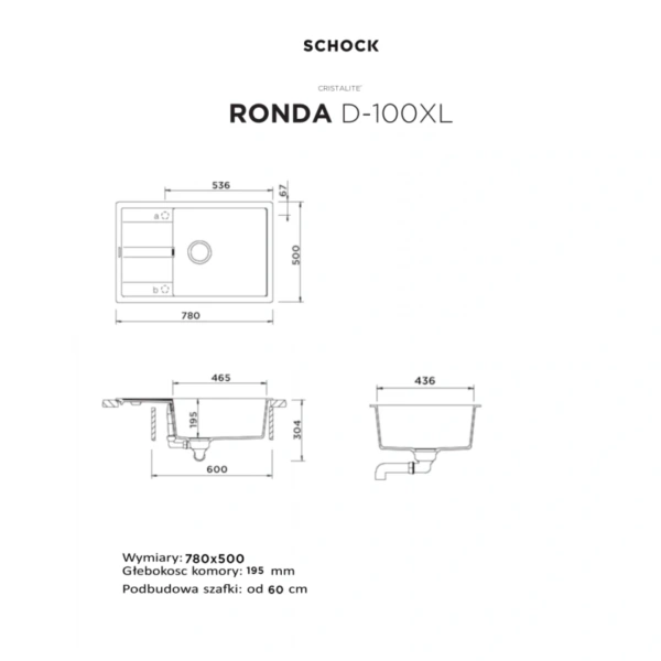 Zlewozmywak SCHOCK RONDA D-100XL Vanilla CRISTALITE - Ekspert-AGD.com 2