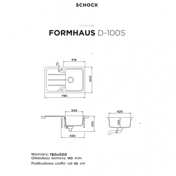 Zlewozmywak SCHOCK FORMHAUS D-100S Vanilla CRISTALITE - Ekspert-AGD.com 2